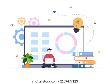 Business Workflow Organization and Management Design Illustration with Teamwork process, Deadlines Respect or Efficient Workday