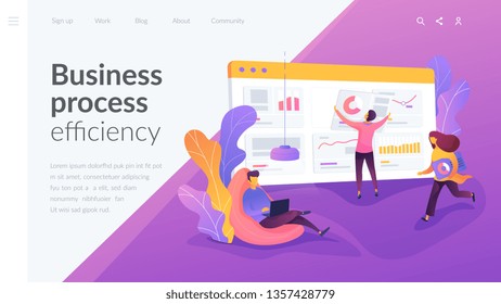 Business workflow, business process efficiency, working activity pattern concept. Website interface UI template. Landing web page with infographic concept creative hero header image.