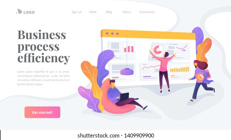 Business workflow, business process efficiency, working activity pattern concept. Website interface UI template. Landing web page with infographic concept creative hero header image.