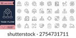 Business workflow and process management line icons for task automation systems
