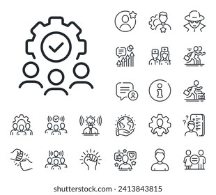 Business workflow sign. Specialist, doctor and job competition outline icons. Teamwork line icon. Job meeting symbol. Teamwork line sign. Avatar placeholder, spy headshot icon. Strike leader. Vector