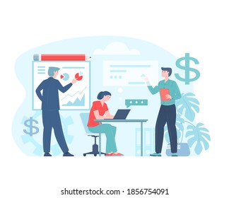 Business workflow or teamwork process concept flat vector illustration. Business process automation. Corporate work system, workflow management