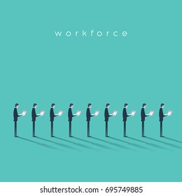 Business workforce vector illustration concept with businessmen doing menial repetitive job. Business outsourcing concept. Eps10 vector illustration