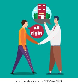 Business of working Concept. Guy referring friends to apply for jobs in the workplace. Design Character. showcasing community such as internships or referring friends. Vector - illustration, isolate.