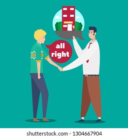 Business of working Concept. Guy referring friends to apply for jobs in the workplace. Design Character. showcasing community such as internships or referring friends. Vector - illustration, isolate.