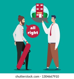 Business of working Concept. Guy referring friends to apply for jobs in the workplace. Design Character. showcasing community such as internships or referring friends. Vector - illustration, isolate.
