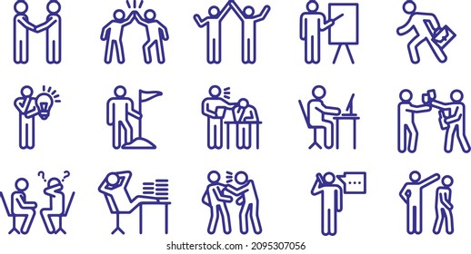 Business Working Human Action Line Icons vector design 