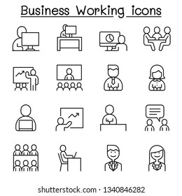 Business working icon set in thin line style