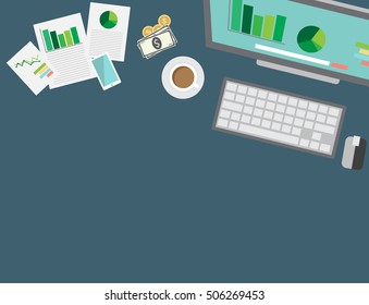 Business Working place in flat design. Constructor of your own work space. Vector illustration 