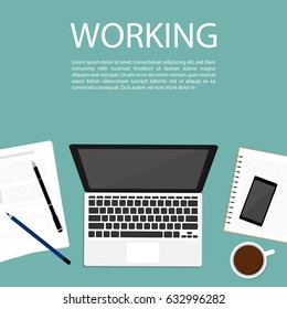  business working space top view notebook vector