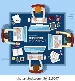 Business working. Work space. Flat design