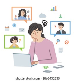 Business: A workingwoman who teleworks in trouble(vector.fill)