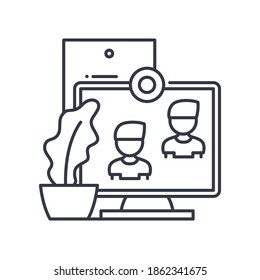 Business workplace concept icon, linear isolated illustration, thin line vector, web design sign, outline concept symbol with editable stroke on white background.