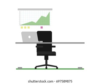 Business workplace with laptop icon. Modern office workspace concept vector illustration in flat design.