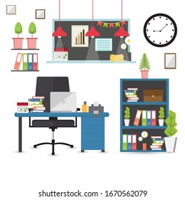 Business workplace. Office desk. Vector illustration.