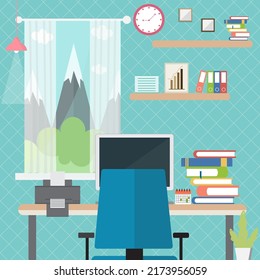 Business workplace. Office desk. Vector illustration.