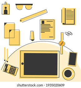 Business workplace office interior. Flat vector illustration background