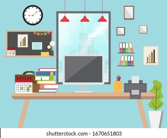 Illustration Modern Workplace Room Creative Office Stock Vector ...