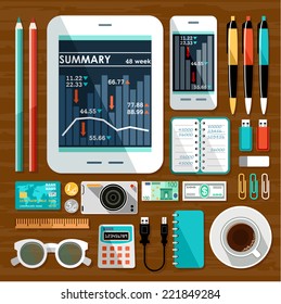 Business workplace with office things. vector