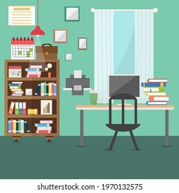 Business workplace in room. Office interior.Vector illustration.