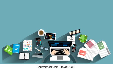 
Business workplace -Top view modern Idea and Concept Vector illustration  Business  with work Accessories,icon.