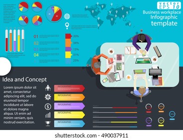 
Business workplace Top view modern Idea and Concept  Vector illustration Infographic template with graph,icon.