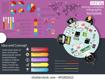 Business workplace Top view modern Idea and Concept Vector illustration Infographic template with graph,icon.