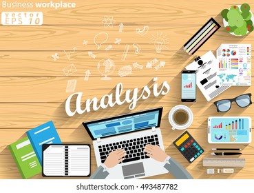 Business workplace Top view modern Idea and Concept Vector illustration with work Accessories