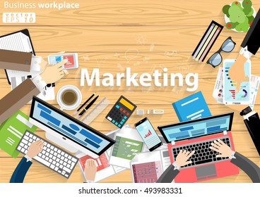 Business workplace Top view modern Idea and Concept Vector illustration with work Accessories