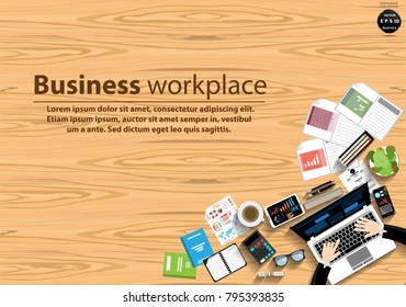 Business workplace -Top view modern Idea and Concept Vector illustration  Business Infographic template with ,work Accessories,icon.