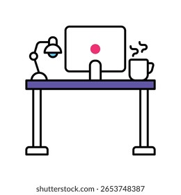 Icono de estilo de ilustración de contorno lleno de Vector de lugar de trabajo. Archivo EPS 10