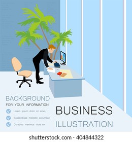Business workplace. Vector flat illustration with person.