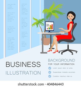 Business workplace. Vector flat illustration with person.