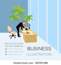 Business workplace. Vector flat illustration with person.