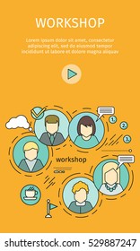 Business workshop banner. Team building, workshop, training skill, develop ability, expertise, business people teamwork, personal development growth, team leader skills concept. Vector line art