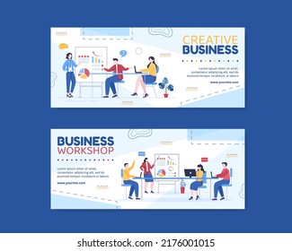 Business Workshop Banner Template Flat Cartoon Background Vector Illustration