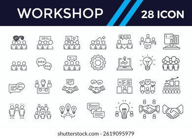 Ícones de linha de treinamento e workshop de negócios