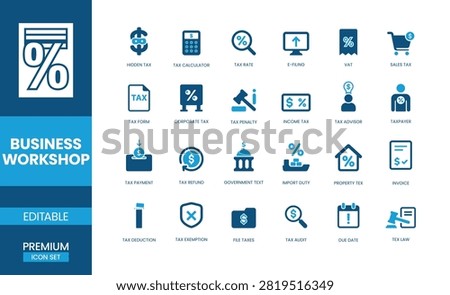 Business Workshop Icon Set 24 Blue Flat Icons for Tax Filing Compliance and Financial Documentation