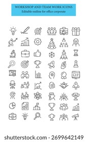Symbole für Business Workshop und Teamwork Line Set | Vektorgrafik zu Führung, Strategie und Zusammenarbeit