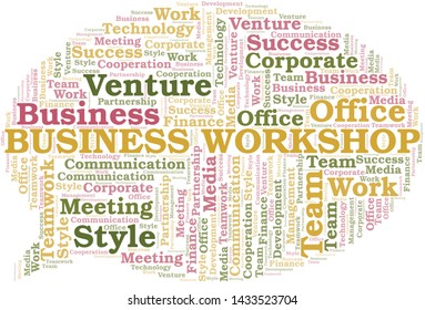 Business Workshop word cloud. Collage made with text only.