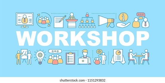 Business workshop word concepts banner. Leadership coaching. Isolated lettering typography idea with linear icons. Teamwork, partnership. Vector outline illustration