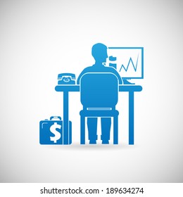 Business Workspace Symbol Businessman at Work Icon Design Template Vector Illustration