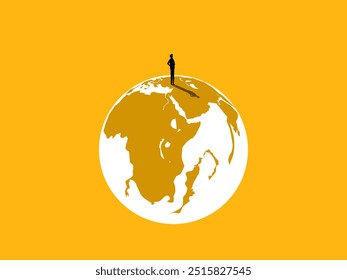 Business world. Businessman standing on the earth 