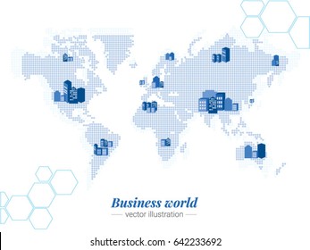 Business world. Monochrome Bitmap of world map. People around the world communicate even day and night.
Vector template for website, design, cover, annual reports.