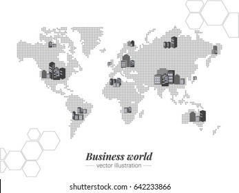 Business world. Monochrome Bitmap of world map. People around the world communicate even day and night.
Vector template for website, design, cover, annual reports.