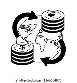 business world stack coins dollar euro foreign exchange