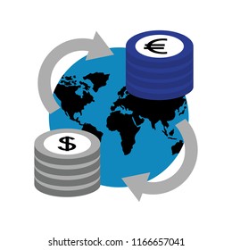 business world stack coins dollar euro foreign exchange