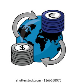 business world stack coins dollar euro foreign exchange