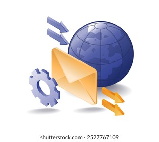 Business world transaction email transfer isometric illustration