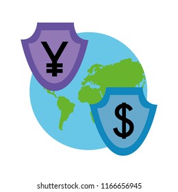 business world yen and dollar shield currency foreign exchange